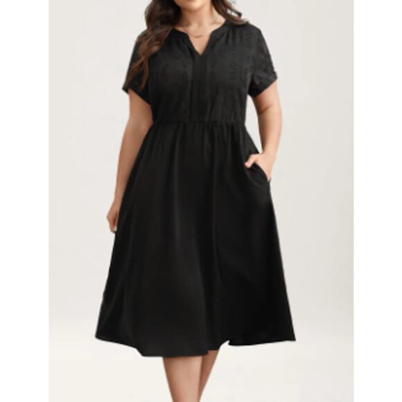 BLOOMCHIC 18-20 2X Plus Black Sheer Back Textured Cut-Out Midi Dress NTW B103 - Picture 1 of 9
